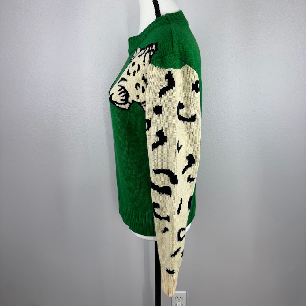 Angashion Womens Medium Green Animal Leopard Print Crew Neck Pullover Sweater - Picture 3 of 14